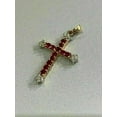 thumbnail image 3 of 2.20Ct Round Cut Lab Created Red Ruby & Diamond Cross Pendant 14K Yellow Gold Plated Free Chain 18", 3 of 4