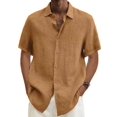 thumbnail image 5 of Cotton Linen Blouse Summer Men Turn Down Collar Short Sleeve Button Loose Blouse Tops Oversized S-5xlL, 5 of 5
