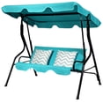 thumbnail image 1 of Patiojoy Hamac à Bascule d'Extérieur 3 Places avec Auvent Imperméable Réglable, Cadre en Aluminium, Chaise Balançoire de Patio, Bleu, 1 of 8