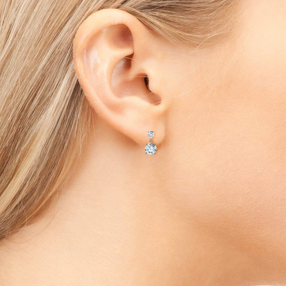 Jasmine 18k White Gold Earrings with Swarovski Crystals, Silver Dangling Sparkle Stud Earrings w/ Solitaire Round Cut Diamond Crystals Earring Studs Set for Women, Wedding Anniversary - image 3 of 7