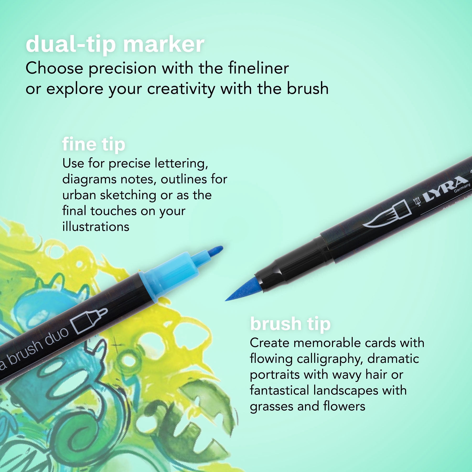 Lyra Aqua Brush Duo Dual Tip Markers, Primary Set, Assorted Colors, 6 Piece, 2 Pack