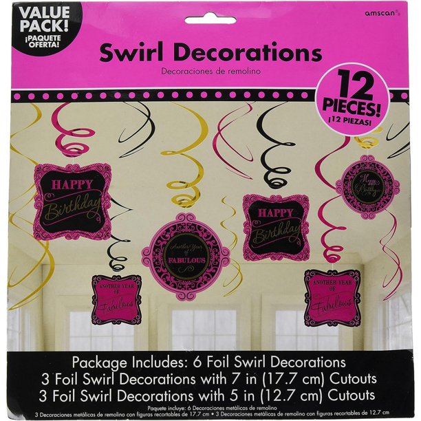 Amscan - Decoración Diseño Remolino Fabulous - Pack de 12 (Rosa, Negro)