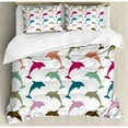 thumbnail image 3 of Sea Animals Decor Twin Size Duvet Cover Set, Colorful Dolphin Figures on White Background Ocean Marine Animal Illustration, Decorative 2 Piece Bedding Set with 1 Pillow Sham, Multi, by Ambesonne, 3 of 3