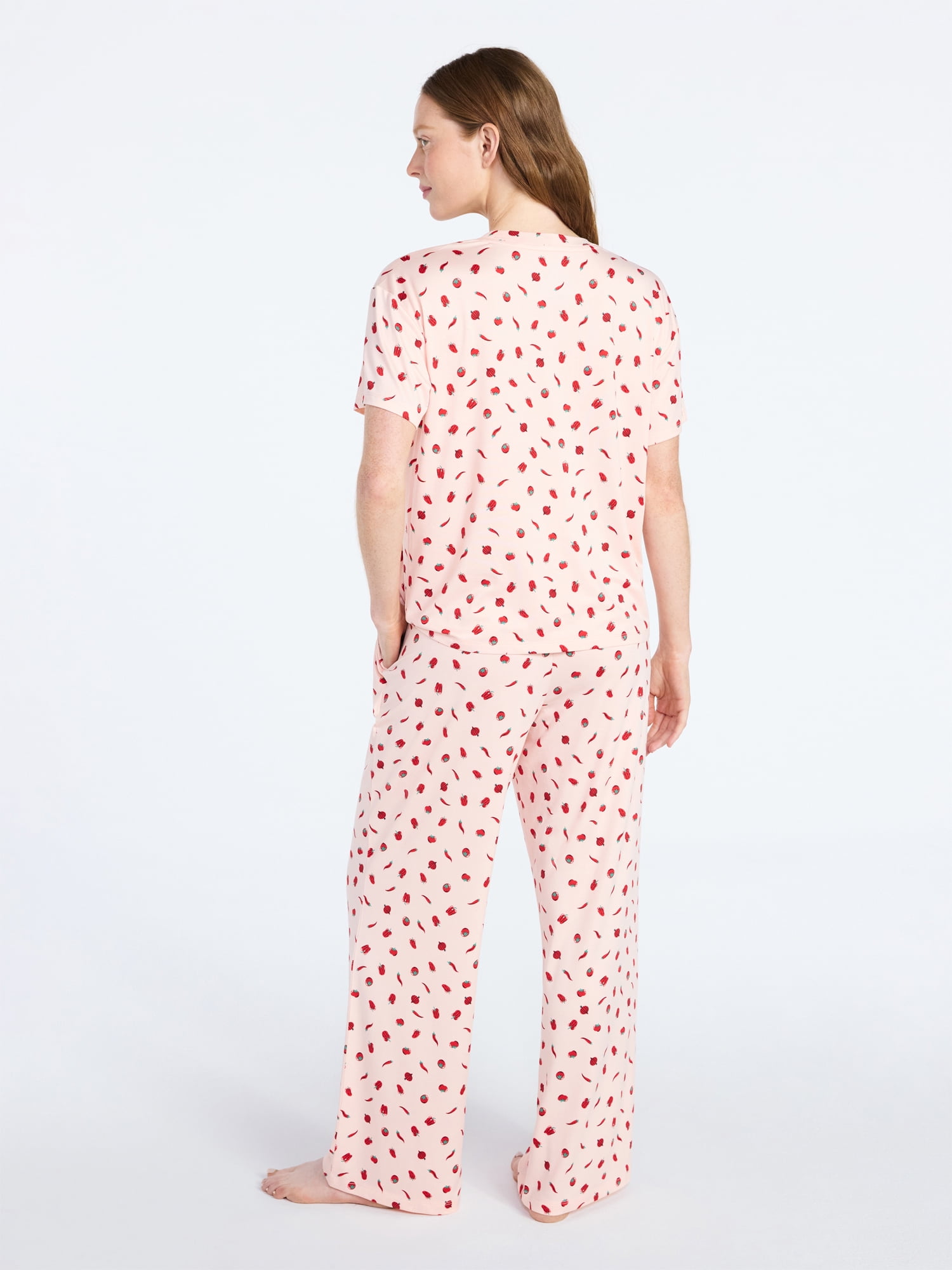 Joyspun Women's Dreamy Soft Collection Short Sleeve Sleep Top and Open Leg Pants Set, 2-Piece, Sizes XS-3X