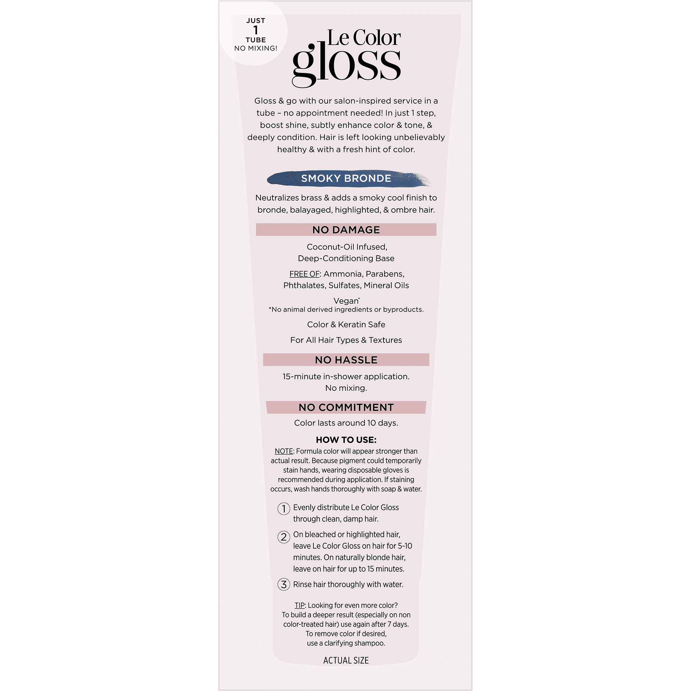 L'Oreal Paris Le Color Gloss One Step Toning Gloss Hair Color, 4 Smoky Blonde, 4 fl oz