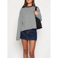 thumbnail image 6 of Women'S Striped Long Sleeve Shirts Drop Shoulder Sweatshirt Crewneck Color Block Pullover Tops Chocolate Color XL, 6 of 8