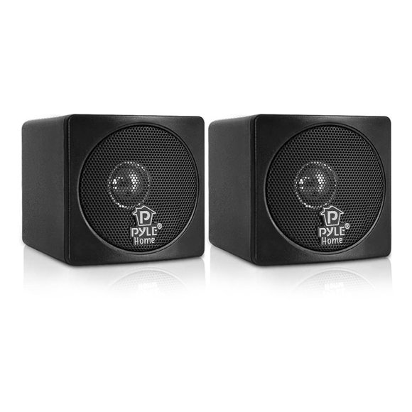 Pyle PCB3BK 3 Inch 100 Watt Mini Cube Bookshelf Stereo Speakers, Black (2 Pack)