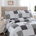 thumbnail image 2 of Ycosy Juego de edredón floral tamaño king Juego de ropa de cama a cuadros con retazos, colcha reversible con flores, colcha ligera moderna, edredones a cuadros grises, blancos y negros, juegos de fund, 2 of 5