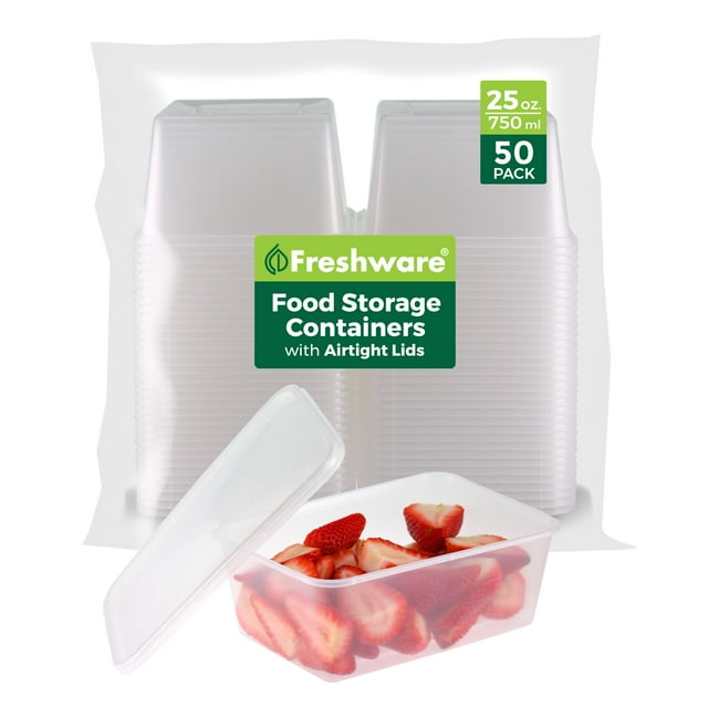 Set de 50 recipientes de almacenamiento de alimentos Freshware de 750 ml con tapas