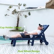 Aukfa 3 Pcs Outdoor Patio Chaise Lounge w/ Coffee Table&Cup Holder, Adjustable Backrest, HDPE, Navy