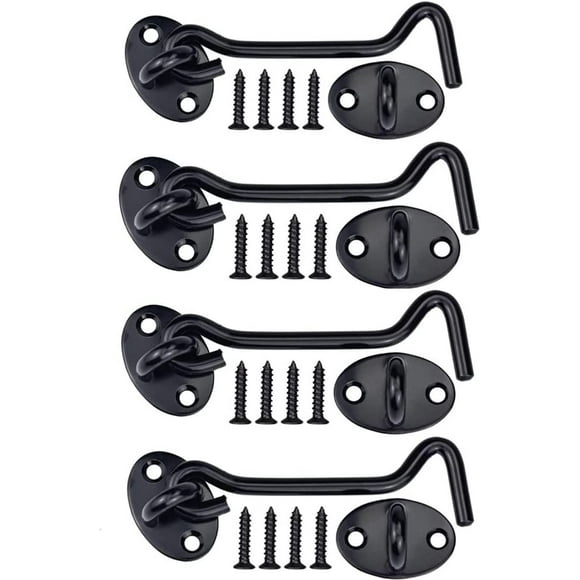 4 Pieces Eye Hooks and Latches, Stainless Steel Cabin Hook, Door Latch Hook (4 Inch, Black)