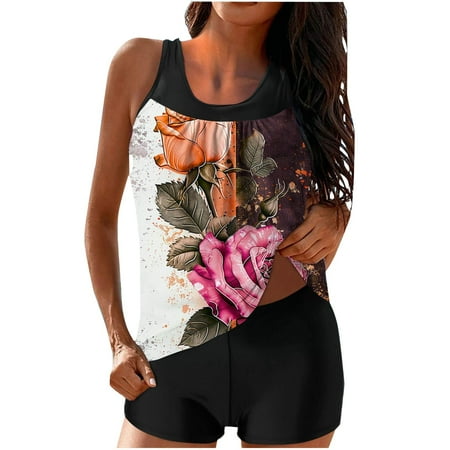 MSJUHEG Tankini with Skirt Plus Size Swimsuit for Women Bathing Suit Tops for Women Floral Breast Top Two Piece Bikini Set Bathing Suit Tops for Women Bathing Suit Tops for Women Hot Pink S