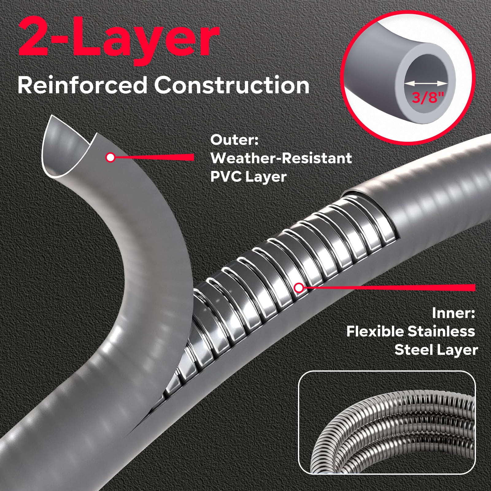 GASPRO 20FT Natural Gas Hose 3/8" ID with Quick Connect Fittings, Low-Pressure Gas Hose for Grill, Pizza Oven, Patio Heater, Weber, Char-Broil & More