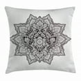 thumbnail image 1 of Lotus Throw Pillow Cushion Cover, Eastern Culture Mandala with Aztec Tribal Textured Ornamental Cosmos Floral Pattern, Decorative Square Accent Pillow Case, 16 X 16 Inches, Grey Black, by Ambesonne, 1 of 2