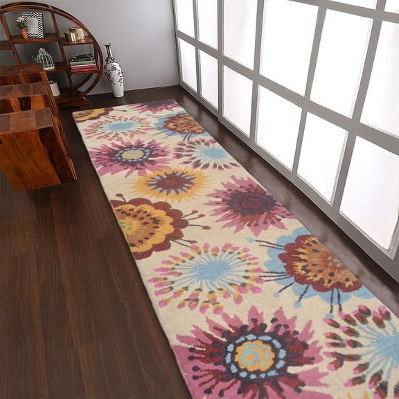 Rugsotic Carpets Hand Tufted Wool Eco-Friendly Area Rugs - 2'6"x8', Runner, Cream, Modern Contemporary Design, High Pile Handmade Anti Skid Rugs for Living Room, Bed Room (K00504)