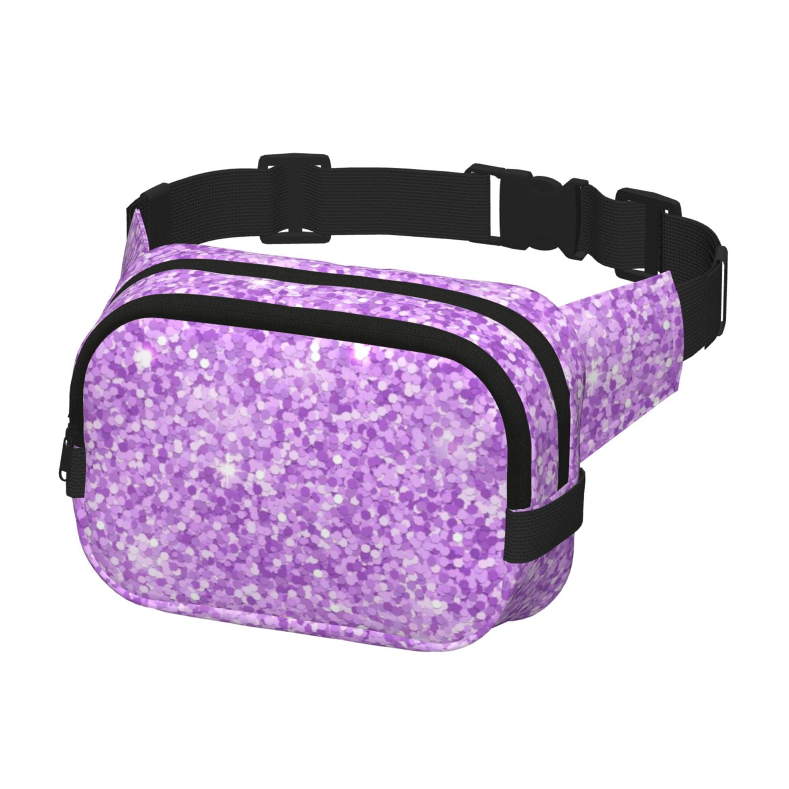 Picia Lilac Glittering Print Square Double-Layer Waist Bag Mini Adjustable Waist Belt Bag Exercise Running Travel Hiking
