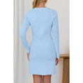 thumbnail image 3 of YOGAFOX Women's Button Mini Sweater Dress Formal Long Sleeve Bodycon（Light Blue,L）, 3 of 5
