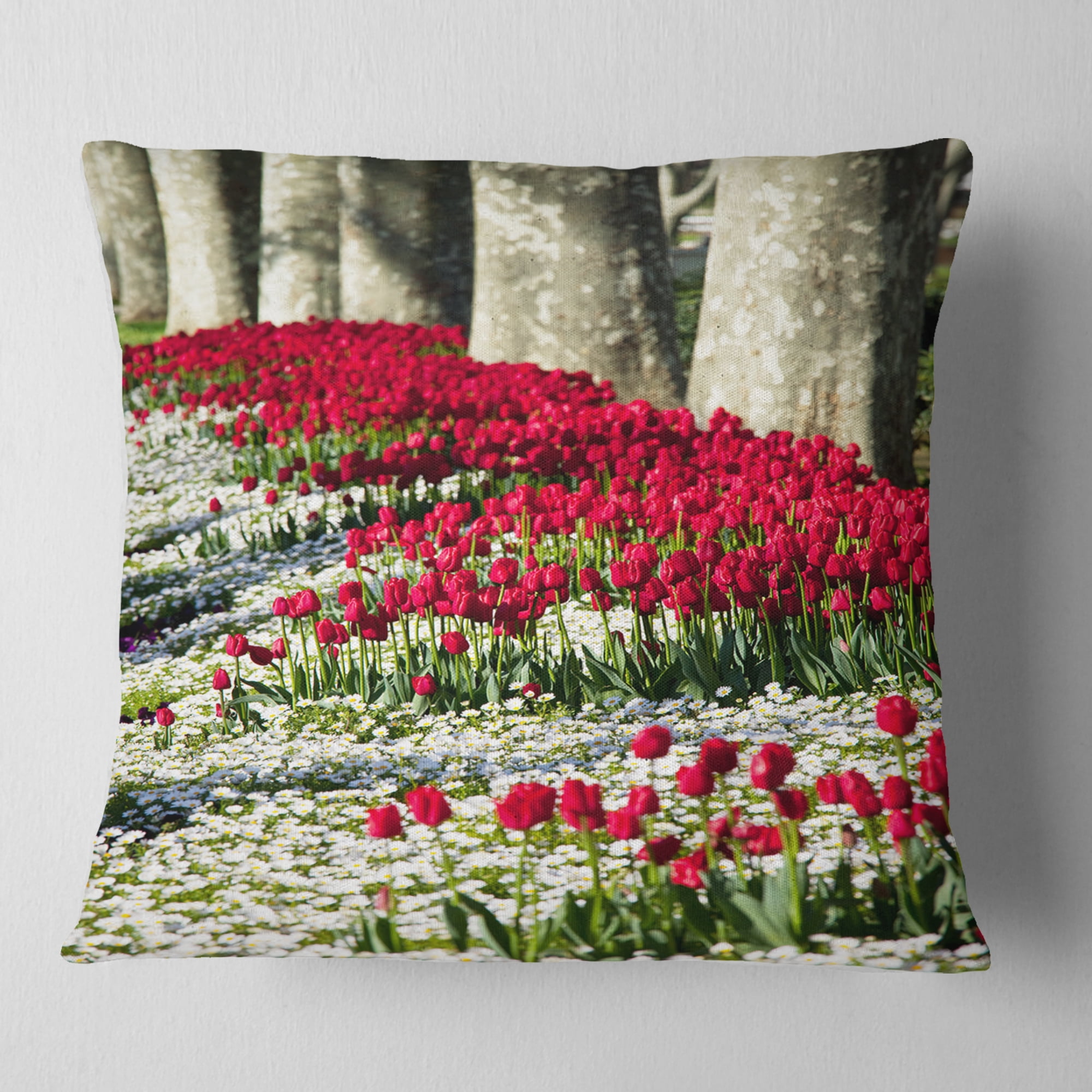 Designart Wild Tulip Flowers in Forest Pasture - Floral Throw Pillow - 18x18