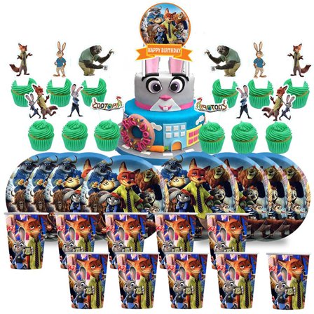 Zootopia Birthday Cups Party Supplies Plates Fans Decorations Cake Topper Decor