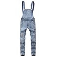 thumbnail image 2 of Men's Ripped Denim Bib Overalls Suspenders Casual Slim Fit Rompers Trousers Skinny Jumpsuit with Pockets, 2 of 5