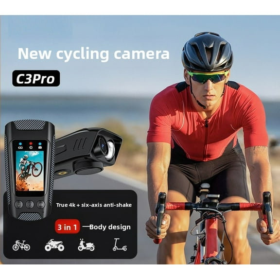 4K Motorcycle Camera with Light and Horn, Cycling Dash Cam with 6-Axis Stabilization, Night Vision, Waterproof, 128G Support