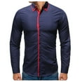 thumbnail image 4 of Men‘s Spring Color Matching Turndown Collar Long Sleeve Casual Shirts Blouse, 4 of 5