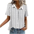 thumbnail image 5 of Button Down Shirt for Women Classic Sailor Stripe Pattern Collared Neck Short Sleeve Professional Business Casual Slim Fit Office Workwear Blouse, 5 of 6