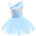 thumbnail image 2 of IBTOM CASTLE Kid Girls Sequins Ruffle One Shoulder Ballet Dance Dress Tulle Tutu Skirt, 2 of 10