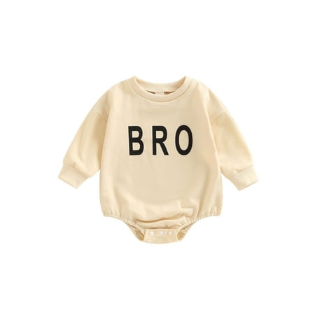 

Baby Boys Autumn Casual Romper Long Sleeve Round Neck Bro Letter Print Loose Playsuit