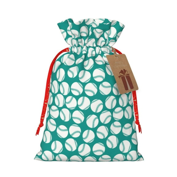 Naloa Green Baseball Drawstring Christmas Bags, 3D Xmas Gift Bags, Christmas Wrapping Bags, Xmas Goodie Bags, Treat Pouch Bags, Party Favor Bags-Small