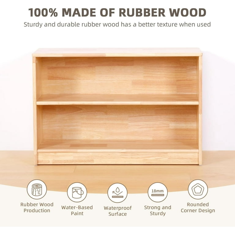 Rubber Wood Montessori Shelf and Toy Storage, L, Solid Wood