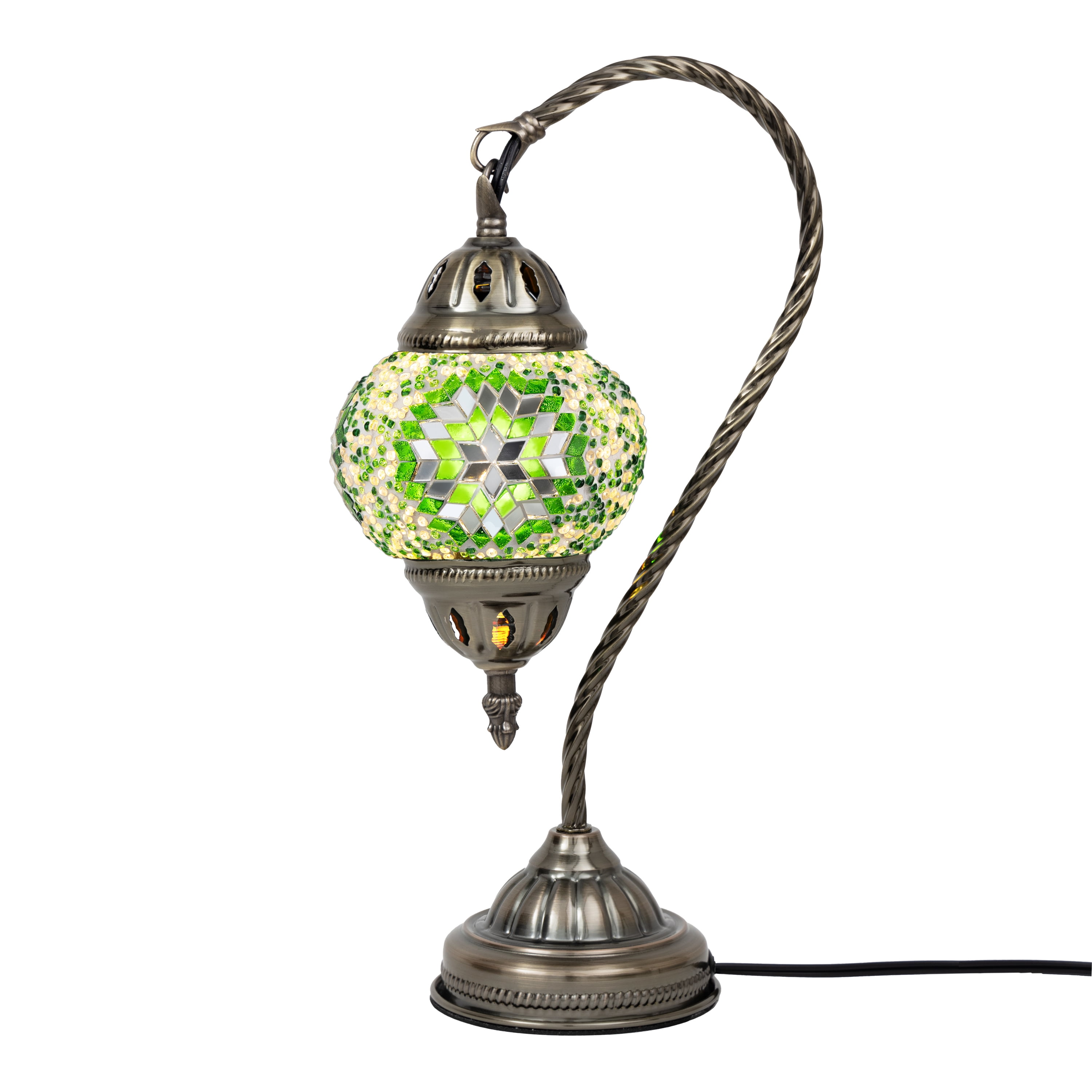 KRAFTSTORIES Turkish Mosaic Swan Neck Lamp Making Kit| DIY Colorful Glass Decorative Nightstand Table Light| Craft Kit |Make Your Own Lamp | Living Room Bedroom | Antique Bronze Base (Green)