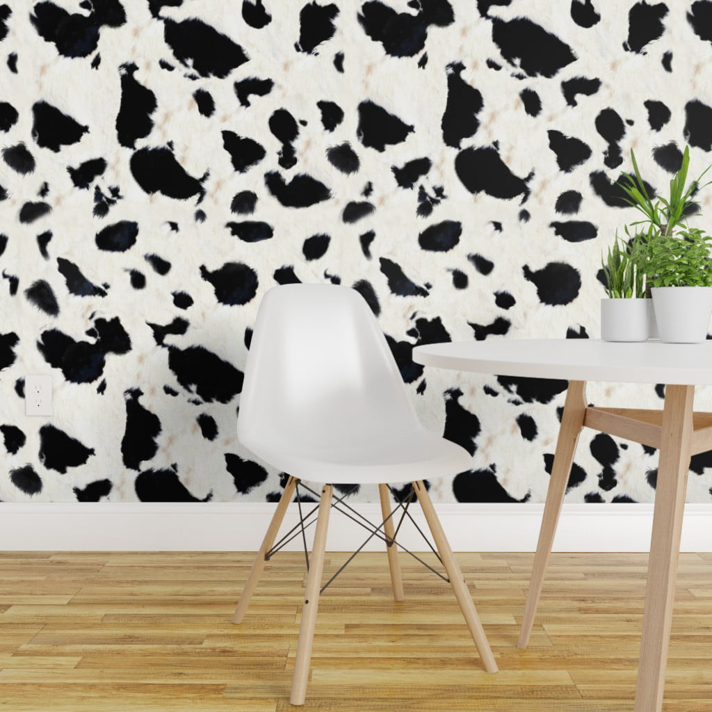 Removable Wallpaper 3ft x 2ft - Cow Print Animal Black White Modern Custom  Pre-pasted Wallpaper by Spoonflower 