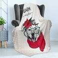 thumbnail image 4 of Labrador Soft Flannel Fleece Throw Blanket, Labrador Warm Wishes Words with Glasses Scarf Flowers on Head Polka Dots, Cozy Plush for Indoor and Outdoor Use, 60" x 80", Multicolor, by Ambesonne, 4 of 5