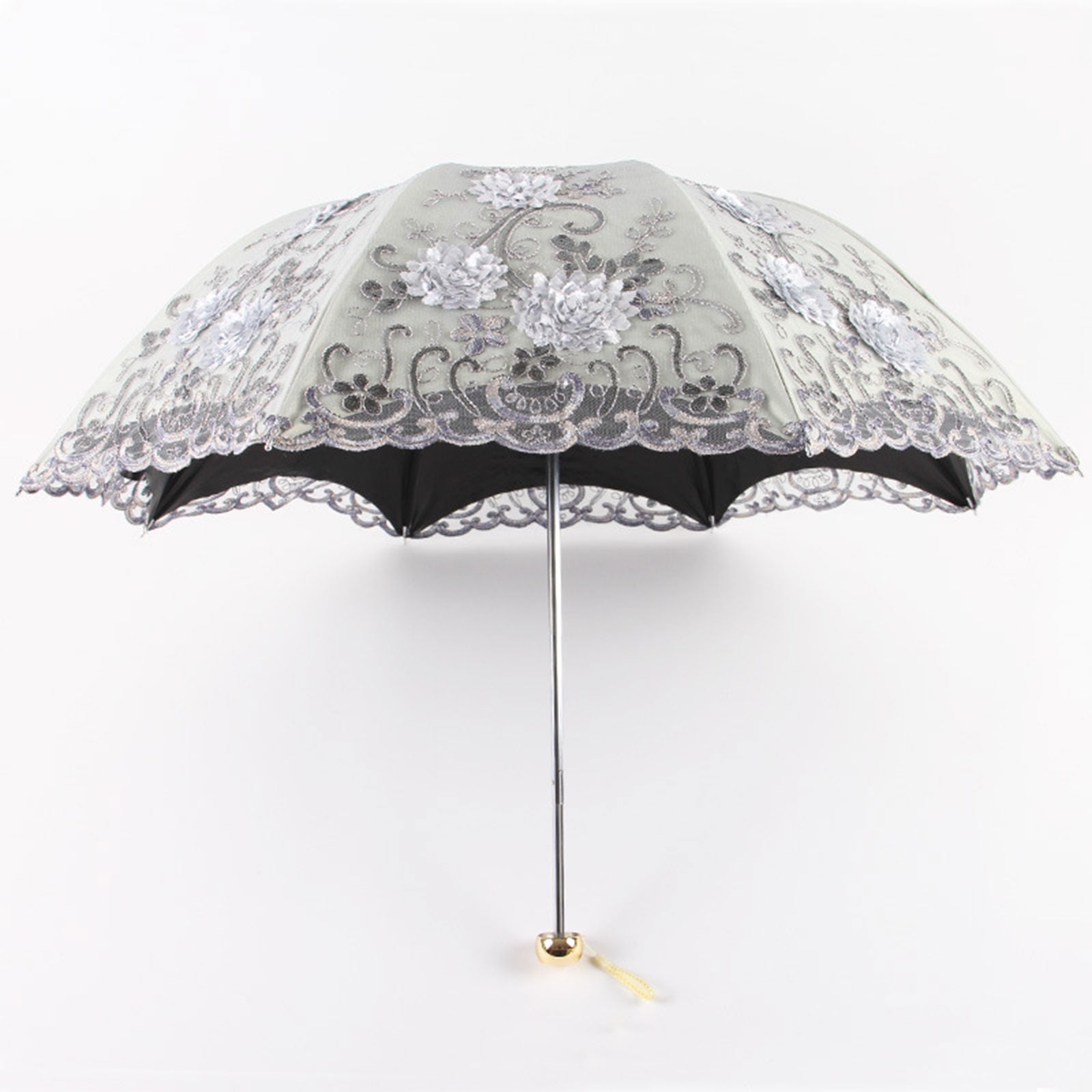 SDFGTstore Double Layer Embroidered Lace Umbrella Three Folding Anti-uv Windproof