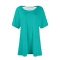 thumbnail image 3 of Womens Spring Tops, Plus Size Round Neck Short Sleeve Casual Solid Color Loose Fit Pullover Top Easter Long Shirt Green Tops Women Cap For Tops 2024 3/4 Tops Casual Tops (4XL, Cyan) ZMTing, 3 of 3