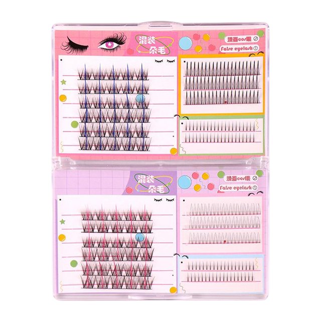 Maquillaje Pestaña Racimo Fibra Sintética Aspecto Natural Efecto Profesional Wispy Azul rosado Yuyangstore grupos de pestañas individuales