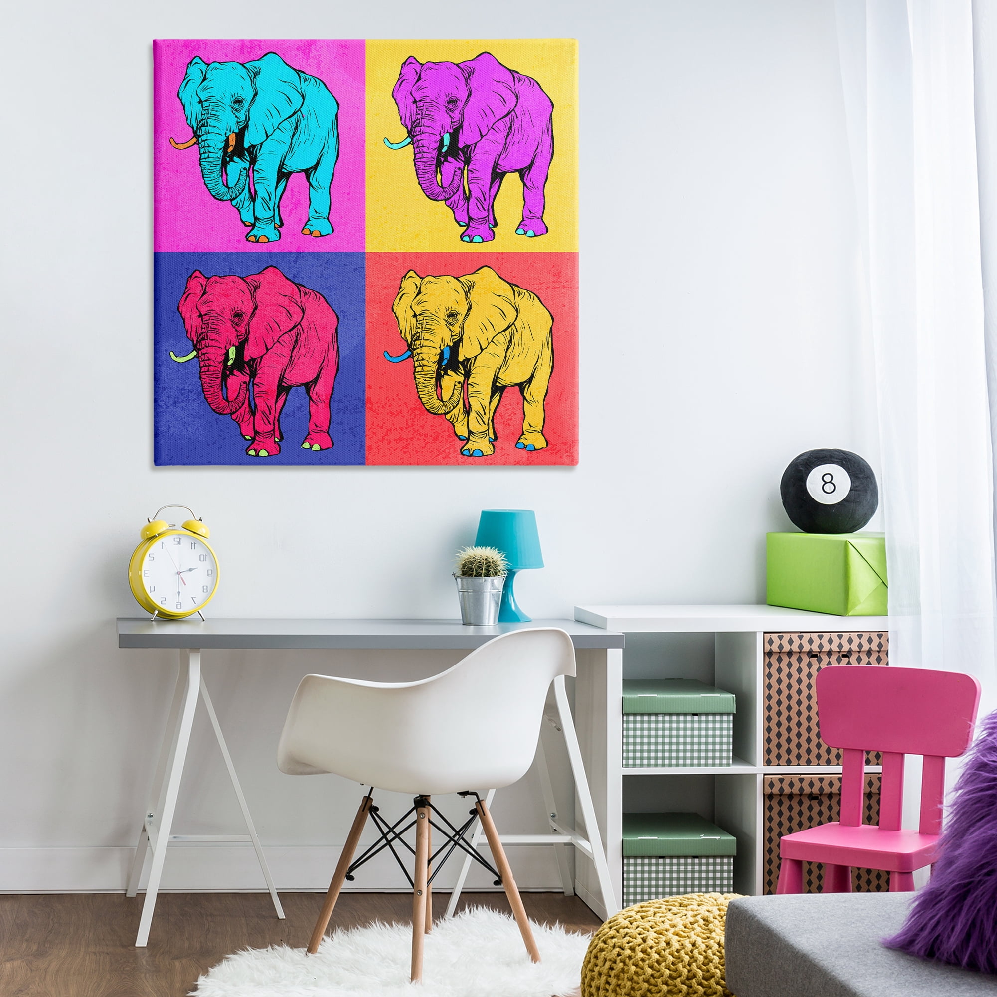 Stupell Industries Bold Pop Elephants Animals Painting Wrapped Canvas Art Print Wall Art, 36 x 36