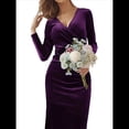 thumbnail image 3 of Vestido Elegante de Terciopelo para Mujer, con Escote en V Profundo, Cruzado A la Cadera, Liso, de Larga, para Fiesta de Noche, Cóctel o Graduación Oscuro XL, 3 of 9