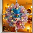 thumbnail image 4 of Dserfhy Christmas Snowman Wreath for Front Door Light Up Red/Blue Mesh Ribbon Candy Cane Wreath with Snowman Doll for Winter Home Wall Decor, 4 of 8