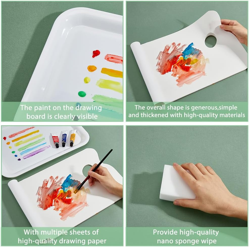 1 Set Plastic Color Palette 11.22x14.96x0.87 inch Rectangle Paint Tray Palette Model Paint Pigment Palette with Sponge for Adults Students to DIY Craft Painting Class Multi-color