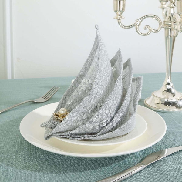 Efavormart 5 Pack SILVER 20"x20" Premium Faux Linen Napkins Slubby Textured Wrinkle Free Napkins