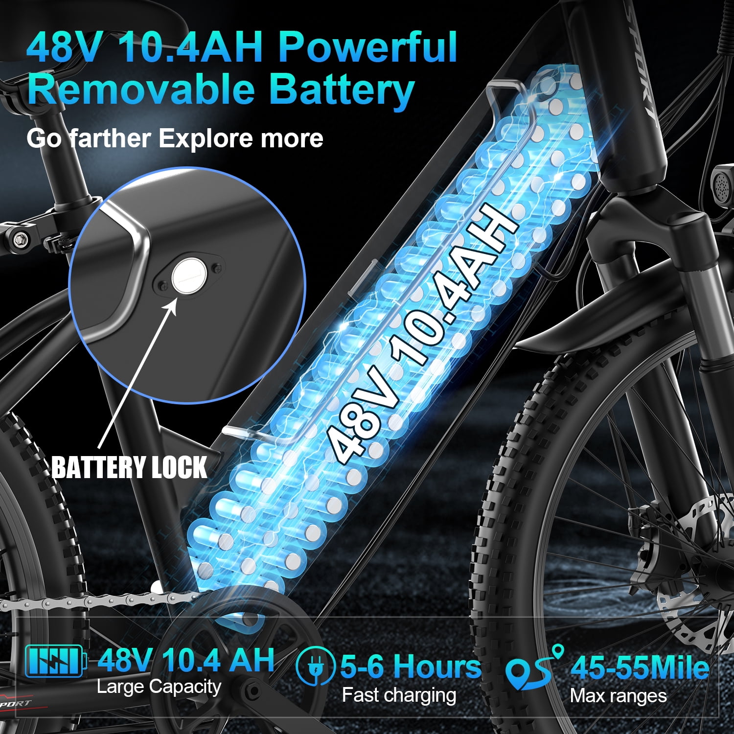 AZHAR Electric Bike for Adults, 26" Electric Mountain Bike, 750W Power Motor, Up to 20 MPH 45 Miles, Electric Bicycle with 48V 10AH Removable Battery, UL 2849