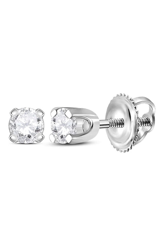 14K White Gold Diamond Sparkling Solitaire I2 IJ Screwback Stud Earrings 1/6 Ctw.