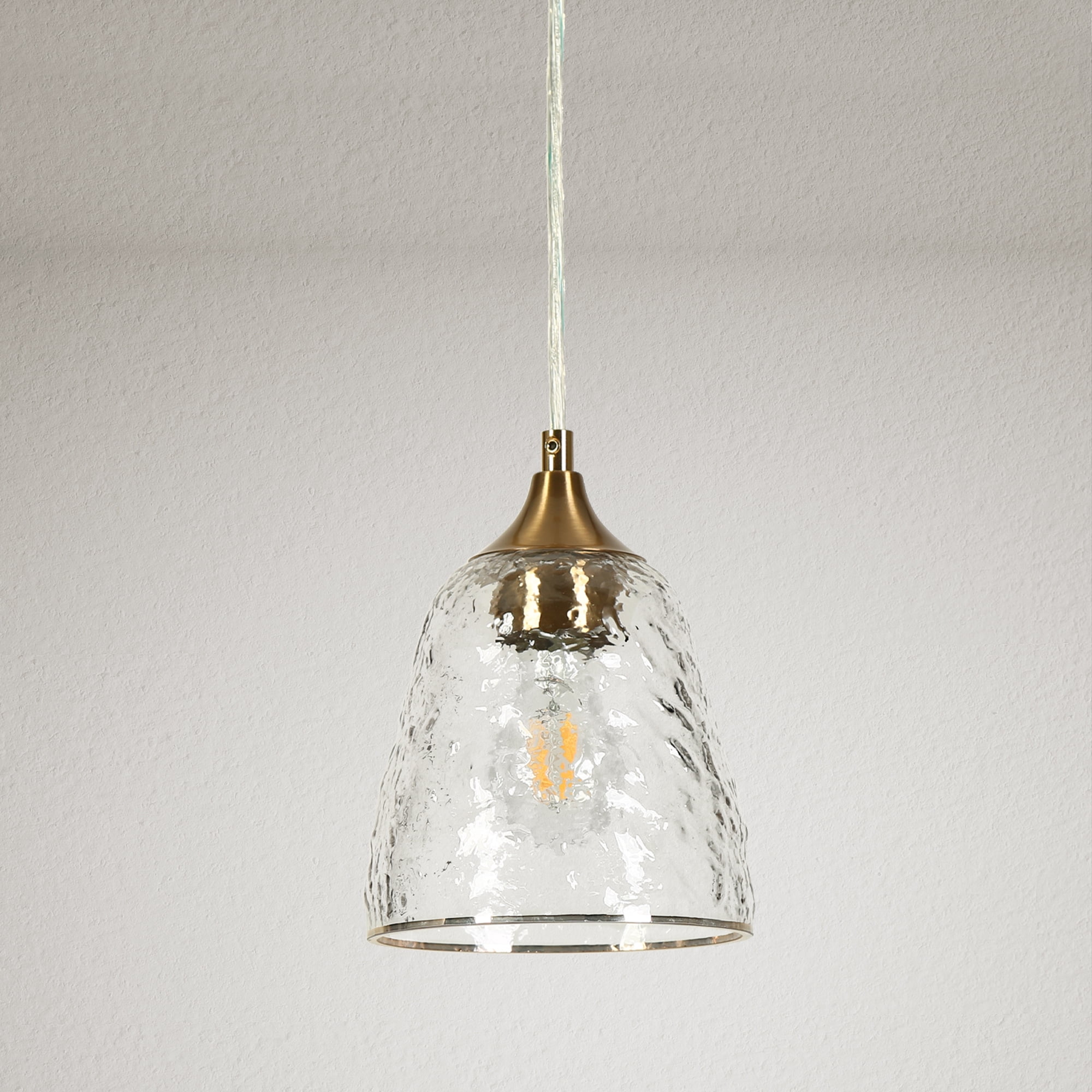 LNC Polished Brass Modern/Contemporary Ribbed Glass Bell LED Mini Hanging Pendant Light