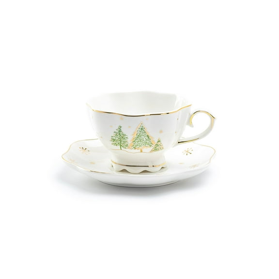 Grace Teaware Christmas Pine Trees 7.5oz Fine Porcelain Tea Cup and Saucer