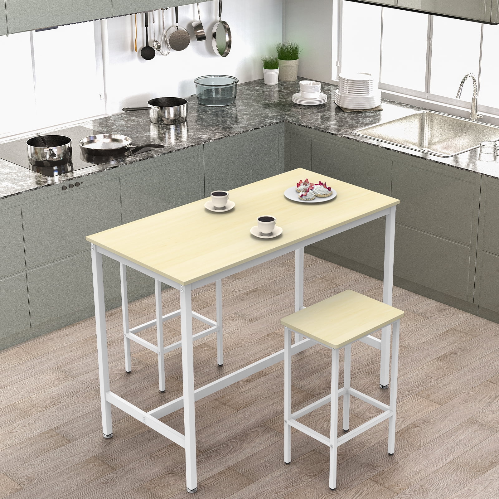 Oumilen 3 Piece Wood Bar Table and 2 Chairs Set Indoor Counter Height Dining Set, White