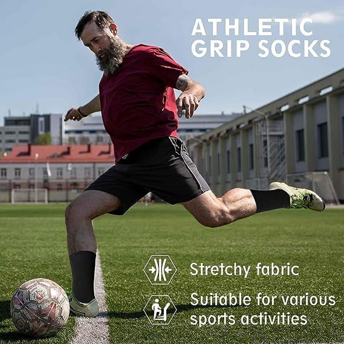 AMITOFO 4 Pairs Non Slip Grip Socks - Ideal for Yoga, Pilates, Hospital Use  - Men & Women's Crew Sticky Gripper Socks (Size 7-10)