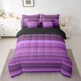 thumbnail image 3 of Castle Fairy Abstract Horizontal Stripe King Bedding 7pcs,Watercolor Thin Line King Bed in a Bag,Lavender Violet Plum,Reversible, 3 of 7