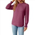 thumbnail image 1 of Camiseta Holgada Informal de Larga con Cuello Redondo para Mujer, Color Liso, con Encaje y Mangas Farol, para Otoño e Invierno Vino Tinto S, 1 of 10